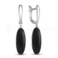 Серьги из серебра с нат.чёрным агатом родированные