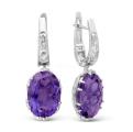 Серьги из серебра с пл.кварцем цв.аметист родированные