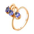 Кольцо из золочёного серебра с пл.кварцем цв.сапфир