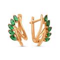 Серьги из золочёного серебра с пл. кварцем цв. изумруд
