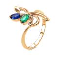 Кольцо из золочёного серебра с пл.кварцами цв.сапфир и изумруд