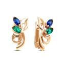Серьги из золочёного серебра с пл.кварцами цв.сапфир и изумруд