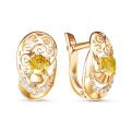 Серьги из золочёного серебра с нат.цитрином и фианитами