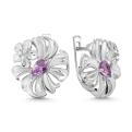 Серьги из серебра с нат.аметистом и фианитами родированные