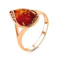 Кольцо из золоченого серебра с нат. янтарем родированное