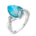 Кольцо из серебра с пл.кварцем цв.sky топаз и фианитами родированное
