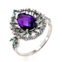 Кольцо из серебра с гт. кварцем аметист, пл.кварцем цв.топаз и  фианитами родированное