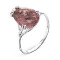 Кольцо из серебра с пл.кварцем цв.родолит и фианитами родированное