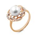 Кольцо из золочёного серебра с культ.жемчугом и фианитами