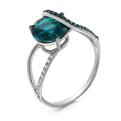 Кольцо из серебра с пл.кварцем цв.лондон топаз и фианитами родированное