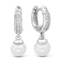 Серьги из серебра с жемчугом Сваровски и фианитами родированные