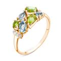 Кольцо из золочёного серебра с нат.топазом, нат.хризолитом и фианитами