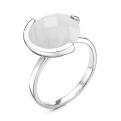 Кольцо из серебра с пл. кварцем цв. лунный белый родированное