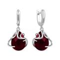Серьги из серебра с пл.кварцем цв.гранат родированные