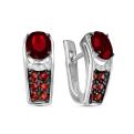 Серьги из серебра с пл.кварцем цв.гранат и фианитами родированные