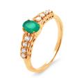 Кольцо из золочёного серебра с пл.кварцем зеленый агат и фианитами