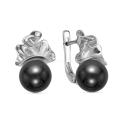 Серьги из серебра с чёрным жемчугом Swarovski родированные