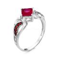 Кольцо из серебра с пл.кварцем цв.гранат и фианитами родированное