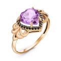 Кольцо из золочёного серебра с нат.аместистом и фианитами