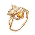 Кольцо из золоченого серебра с нат.цитрином и фианитами