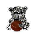 Брошь-кулон из чернёного серебра с нат.ониксом, эмалью и марказитами - Мишка
