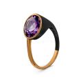 Кольцо из золочёного серебра с нат. аметистом и родированием