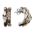 Серьги-пусеты из серебра с кожей питона, эмалью и куб.цирконием родированные