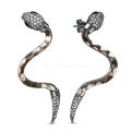 Серьги-пусеты из серебра с кожей питона, эмалью и куб.цирконием родированные