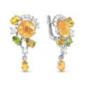 Серьги из серебра с пл.кварцем цв.цитрин,олива и фианитами родированные