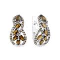 Серьги из серебра с раухтопазом и фианитами родированные