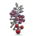 Брошь-кулон из чернёного серебра с рек.кораллом, эмалью и марказитами - Цветы