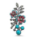 Брошь-кулон из чернёного серебра с рек.бирюзой, эмалью и марказитами - Цветы