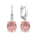 Серьги из серебра с пл.кварцем цв.морганит и куб.цирконием родированные