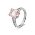 Кольцо из серебра с пл. кварцем цв. морганит и куб. цирконием родированное
