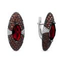 Серьги из серебра с кварцем гранат и фианитами родированные