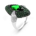 Кольцо из серебра с кварцем изумруд и фианитами родированное