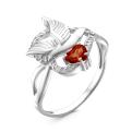 Кольцо из серебра с нат.гранатом и фианитами родированное