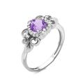 Кольцо из серебра с нат.аметистом и фианитами родированное