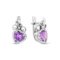 Серьги из серебра с нат.аметистом и фианитами родированные