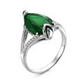 Кольцо из серебра с пл.зелёным кварцем и фианитами родированное