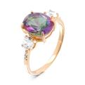 Кольцо из золочёного серебра с пл.кварцем цв.мистик и фианитами