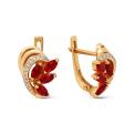Серьги из золочёного серебра с пл.кварцем цв.рубин и фианитами