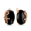 Серьги из золочёного серебра с пл.кварцем цв.чёрный оникс