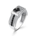 Печатка мужская из серебра с фианитами родированная