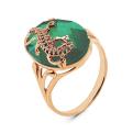 Кольцо из золочёного серебра с пл.кварцем цв.зеленый агат