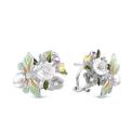 Серьги из родированного серебра с эмалью, культ. жемчугом, перламутром, юв. стеклом и кб. цирконием