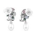 Серьги из родир.серебра с культ.жемчугом,перламутром,нат.топазом,юв.стеклом,эмалью и кб.цирконием