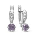 Серьги из серебра с синт.александритом и фианитами родированные