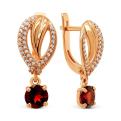 Серьги из золочёного серебра с нат.гранатом и фианитами
