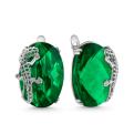 Серьги из серебра с пл.кварцем цв.зелёный родированные
